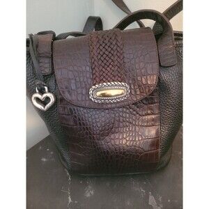 Brighton Vintage Black Croc Brown Leather Bucket Tote Shoulder Bag 945996 EUC!